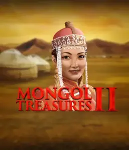 Explore the vibrant culture of Mongolia with Mongol Treasures 2 slot by Endorphina, highlighting a stunning Mongolian woman adorned in traditional attire against a pastoral Mongolian steppe backdrop. This graphic portrays the beauty of Mongolian culture, providing a unique visual adventure. 